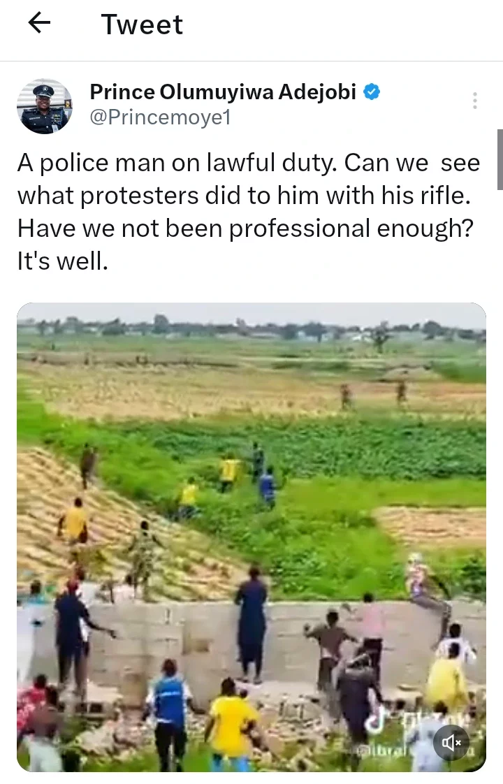 Nigerian Police FPRO reacts after seeing video of protesters beating a Policeman with his rifle.