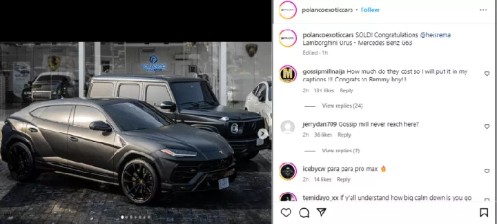 Rema splashes millions of naira as he buys a G63 G-wagon and a Lamborghini Urus at the same time