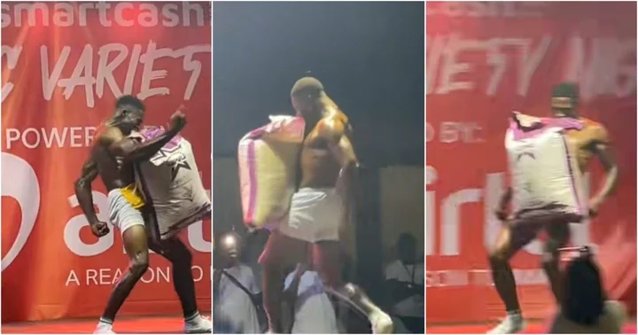 NYSC member lifts bag of rice with teeth at Mr Macho competition, netizens react