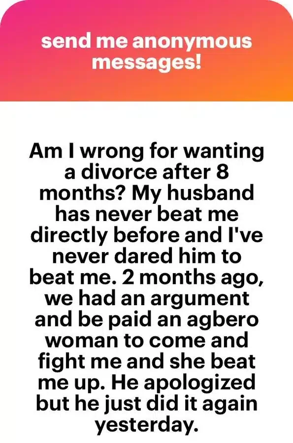 'My husband hired agbero to beat me' - Woman says, seeks divorce 8 months into marriage