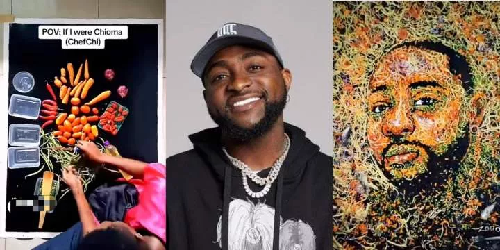 Nigerian artist goes viral with Davido portrait made from carrots, peppers, onions, oil, and sardines