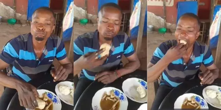 Shocking video shows man devouring large chunks of fufu with surprising ease