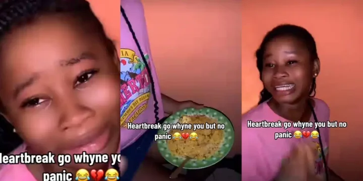 Nigerian lady breaks down in tears, forces herself to eat as boyfriend breaks up with her