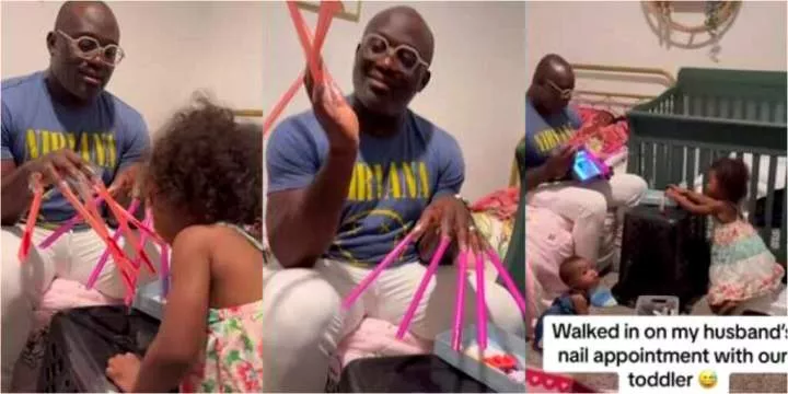 'This is so cute' - Netizens react as daughter fixes artificial nails for father