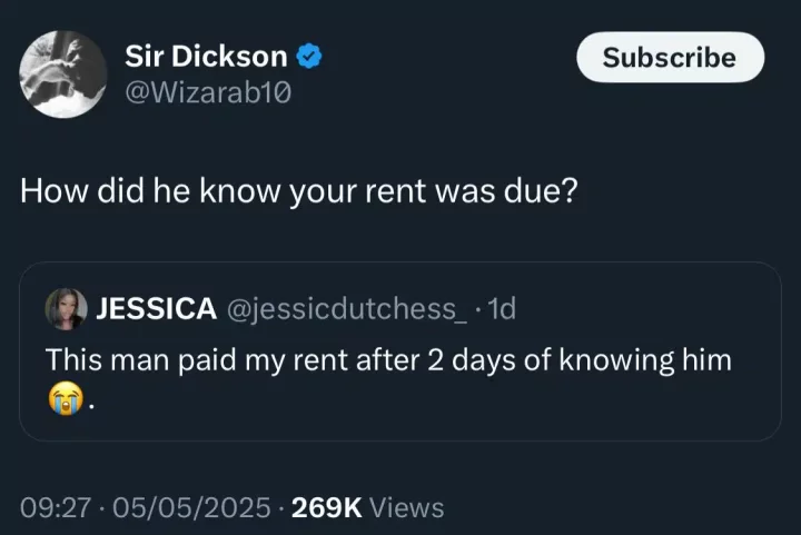 Outrage as lady reveals man paid her rent just two days after meeting him