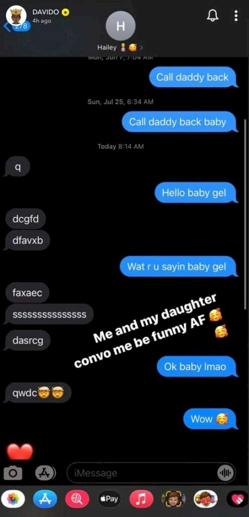Singer, Davido shares funny chat he had with his 4-year-old daughter, Hailey Adeleke