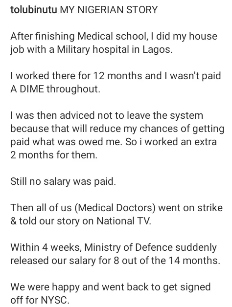 I worked in a military hospital in Lagos for 14 months and wasn
