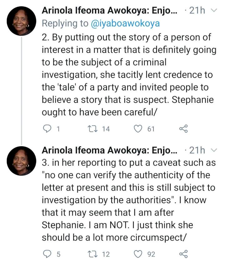 CNN's Stephanie Busari responds after she was called out by lawyer Iyabo Awokoya for her publication on the Ikoyi building collapse