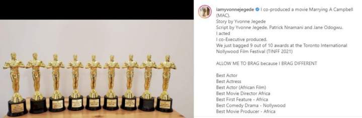 'Allow me to brag' - Yvonne Jegede says as she flaunts multiple awards won at once