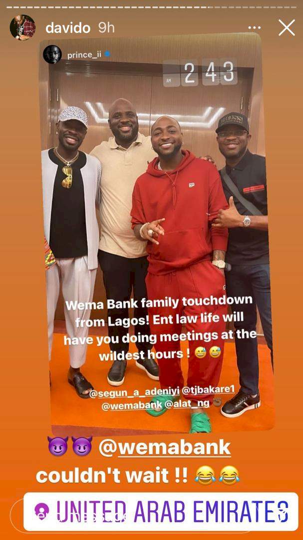 Wema Bank officials from Lagos pay Davido a visit in Dubai after netting over N190M