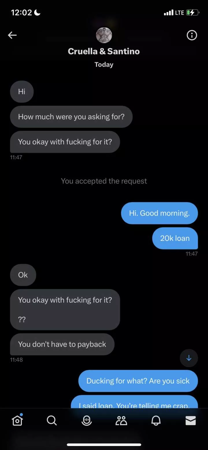 Nigerian lady calls out man who asked her to have sex with him for a N20k loan