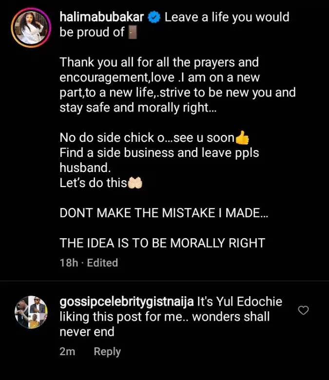 Yul Edochie dragged after reacting to Halima Abubakar's advice to husband snatchers and side chics
