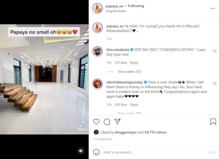 'Na really wetin pass us we wan dey post now, take down my brother's house' - Lady calls out influencer, Papaya hours after flaunting new house