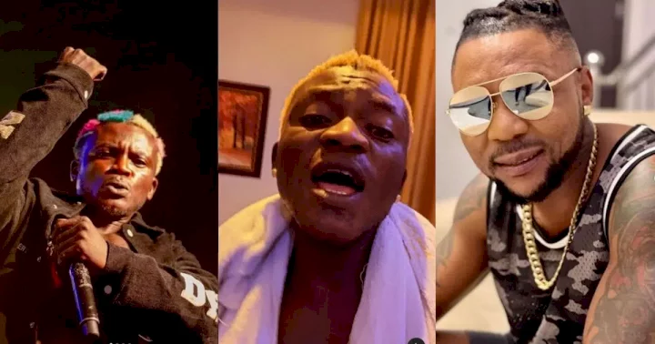 "Stop playing his song, he is an ingrate" - Portable rages in live video as he drags Oritse Femi (Video)