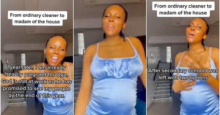 "From ordinary cleaner to madam of the house" - Nigerian lady flaunts baby bump as boss falls in love with her