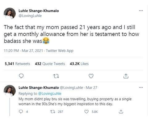Lady reveals receiving monthly allowances from her late mother after 21 years