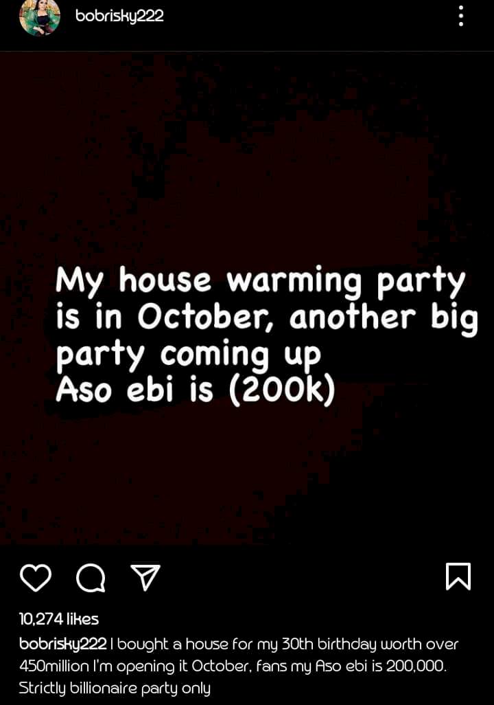 'I bought a house worth N450M on my birthday' - Bobrisky says as he hint fans on the unveiling date