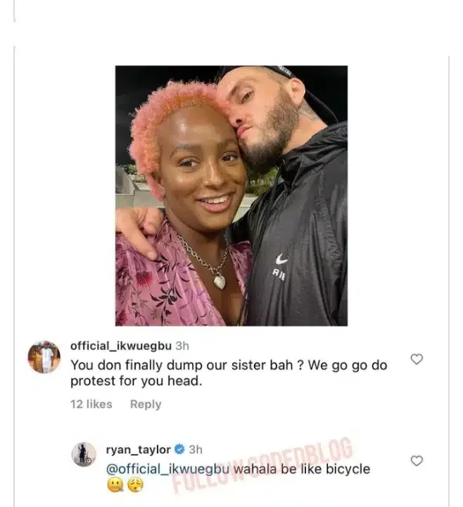 Ryan Taylor replies man who tackled him for dumping DJ Cuppy