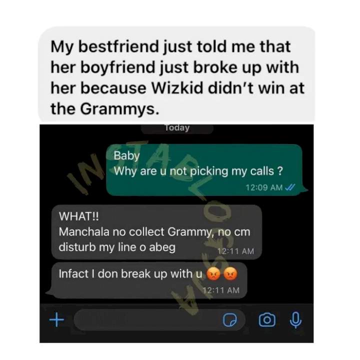 Hardcore fan dumps girlfriend following Wizkid's Grammy Award loss