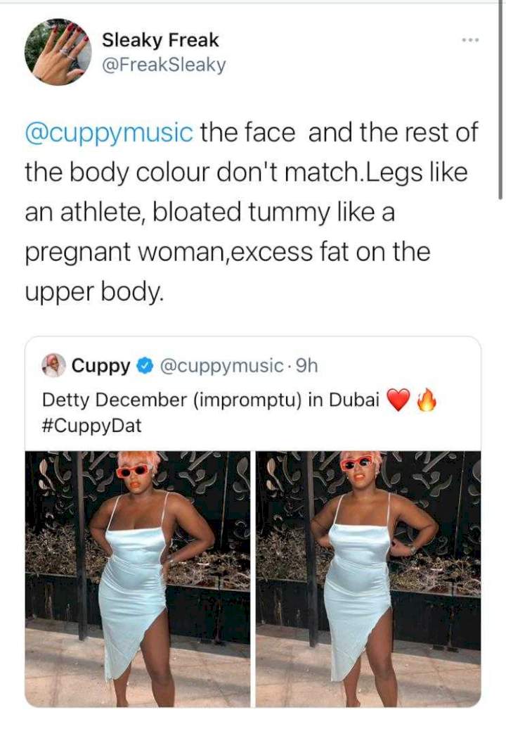 DJ Cuppy reacts after being body-shamed over her new photos