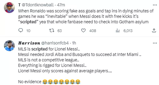 Reactions as the issue about Messi's success at Inter Miami being scripted all started when Messi scored a free kick on his debut.