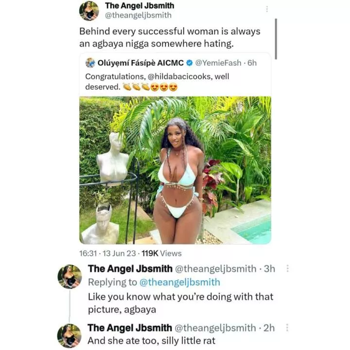 ''Silly little rat'- BBNaija's Angel slams man who shared sultry photo of Hilda Baci in a bikini while congratulating her