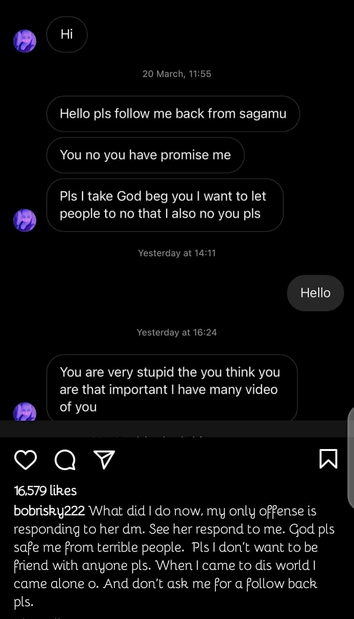 “God please save me from terrible people” – Bobrisky cries out after a fan rained insult on him