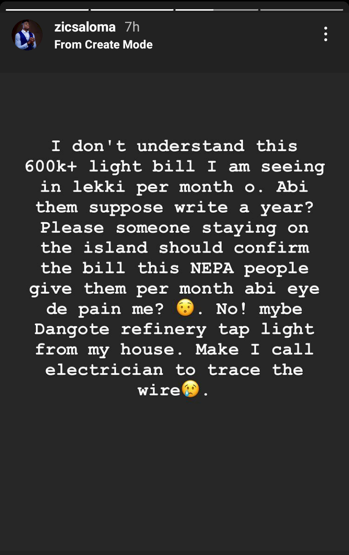 N600k monthly light bill in Lekki: Zicsaloma cries out