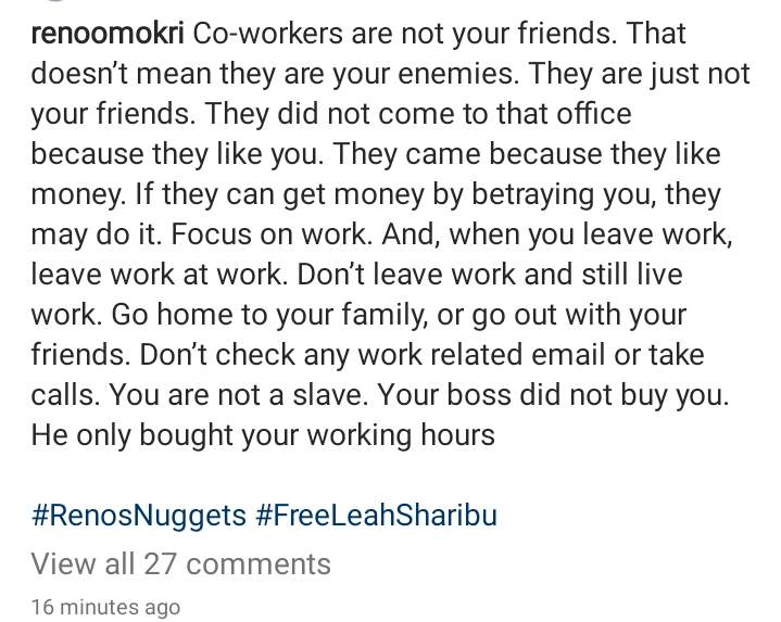 'Co-workers are not your friends; if they can get money by betraying you, they may do it' - Reno Omokri says