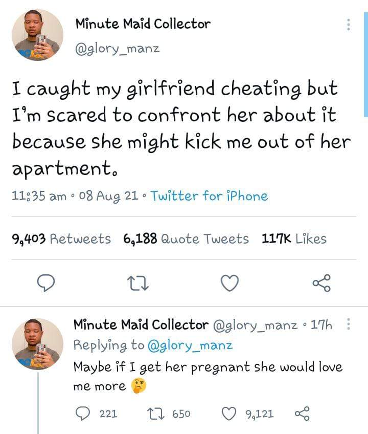 'I caught my girlfriend cheating, I'm scared to confront her because she might kick me out of her apartment' - Man narrates