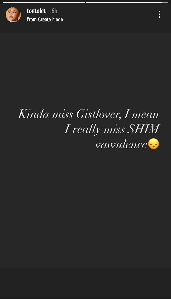 'I miss SHIM vawulence' - Tonto Dikeh makes mockery of Bobrisky in recent post