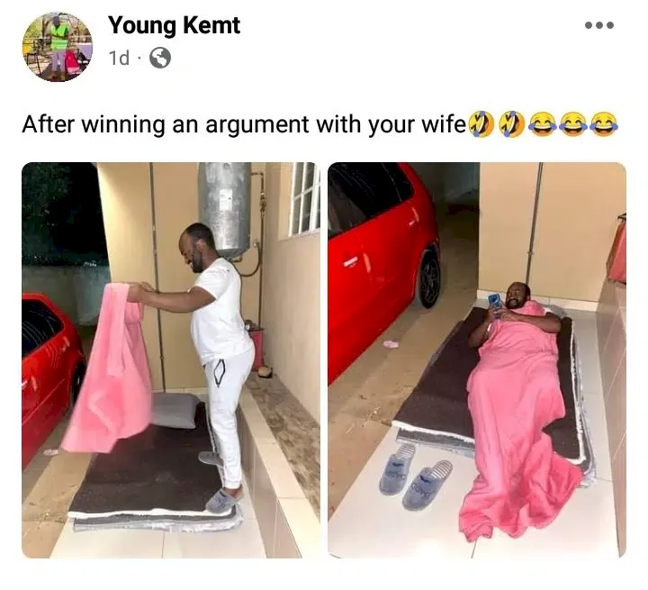 Husband resorts to sleeping outside after being kicked out of bedroom by wife for winning an argument