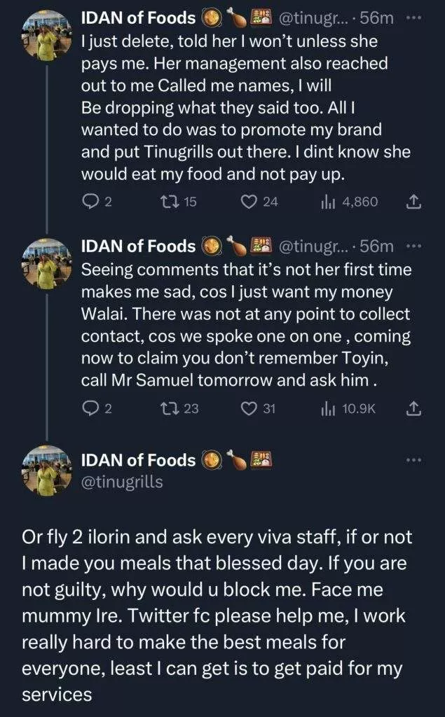'Toyin Abraham ate my food and refused to pay' - Chef cries out