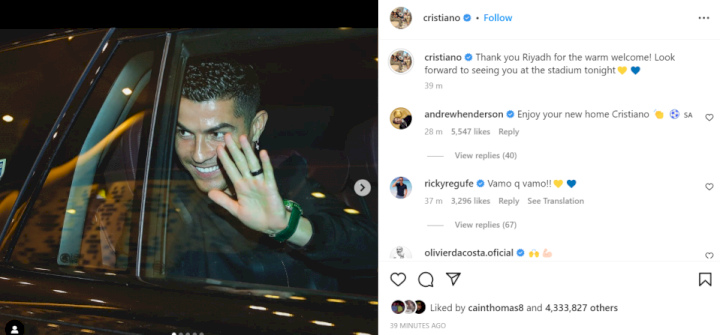 Cristiano Ronaldo shows off ripped body in Instagram post of Al-Nassr medical as former Manchester United star arrives for unveiling at new club in Saudi Arabia