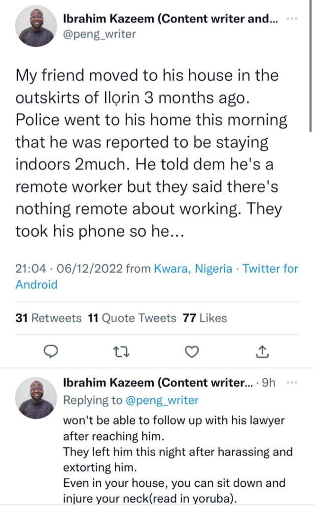 Police officers allegedly harass and extort man because he's always indoors in Ilorin, Kwara