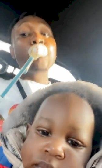 “What’s his obsession with baby stuff” – Reactions as Zlatan Ibile snatches pacifier from son (Video)