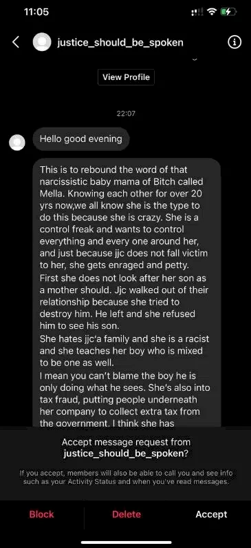 'She's affected by bipolar disorder' - JJC's baby mama, Mella blasted in leaked chat (Screenshots)