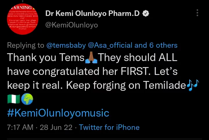 'Always inserting problems where it's not necessary ' - Kemi Olunloyo dragged over comment on Tems' post