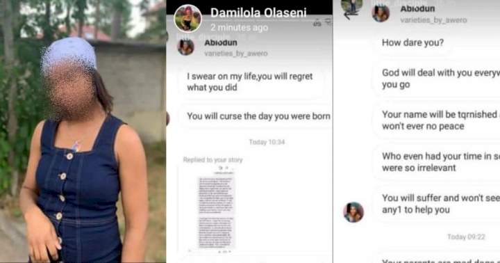 Lady accused of bullying hurls insult on alleged victim after she was called out (Screenshots)