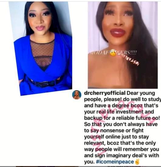 Reality Tv star, Dr. Cherry advises ladies to get a real life investment as she reacts to Tacha's video