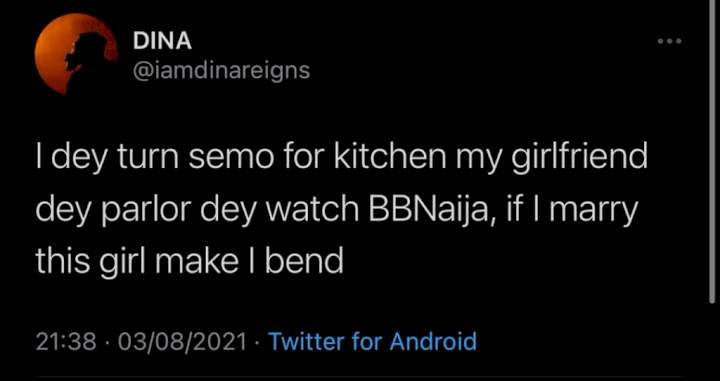 'If I marry this girl make I bend' - Man expresses disgust at girlfriend who left him in the kitchen to watch BBNaija