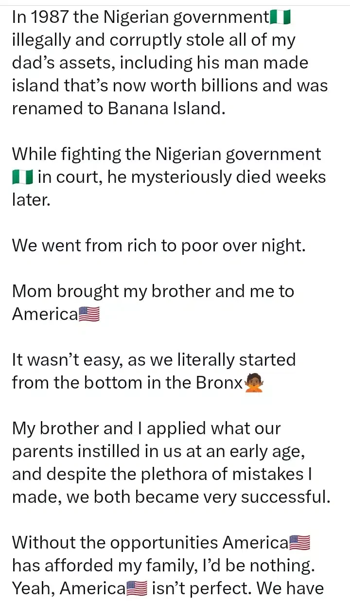 How government stole Banana Island which originally belonged to my dad - Nigerian-American man