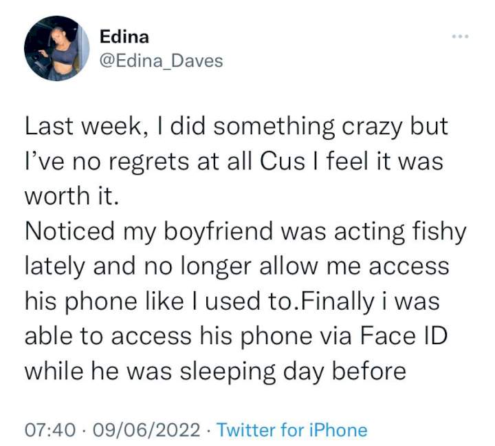 Lady reveals what she did after discovering her boyfriend was cheating on her