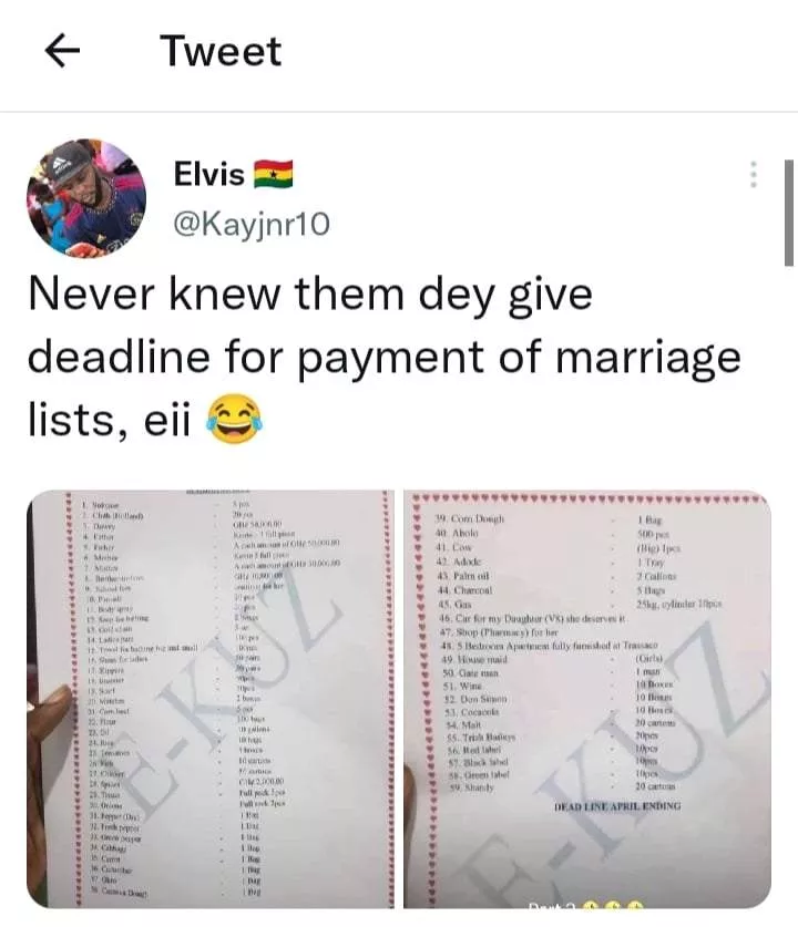 'Them dey sell the girl?' - Man shares photos of bride price list in-laws gave him with deadline
