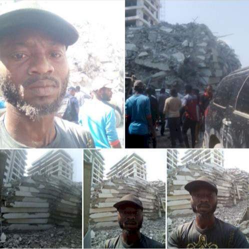 "God spared my life" Man working in collapsed Ikoyi building just before it fell narrates how he narrowly escaped being buried in the rubble