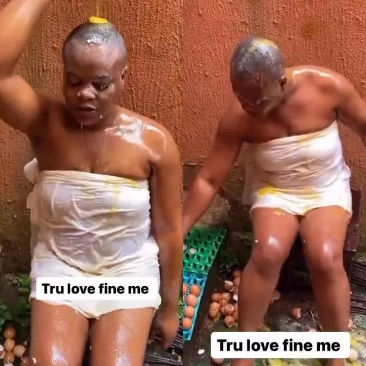 "I break the yoke, fire, fire them" - Woman praying to get 'true love' bathes herself with crate of eggs (video)