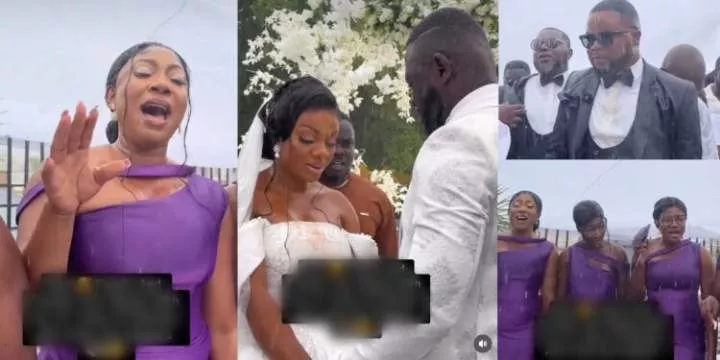 Guests defy heavy downpour to celebrate couple as they tie the knot during their outdoor wedding (video)