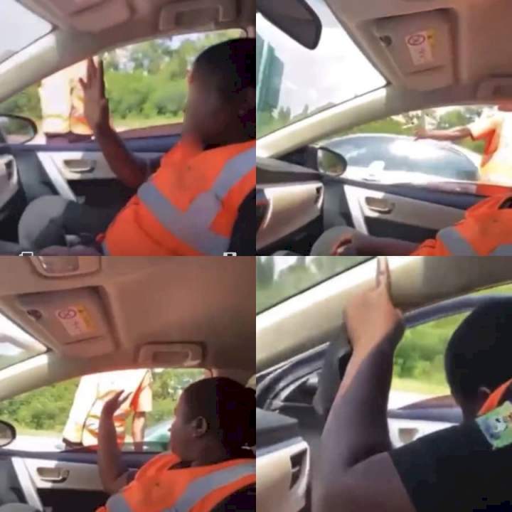 Lol! Watch female police officer's reaction after a man accused of violating traffic decided to take her on a free ride in Abuja (video)