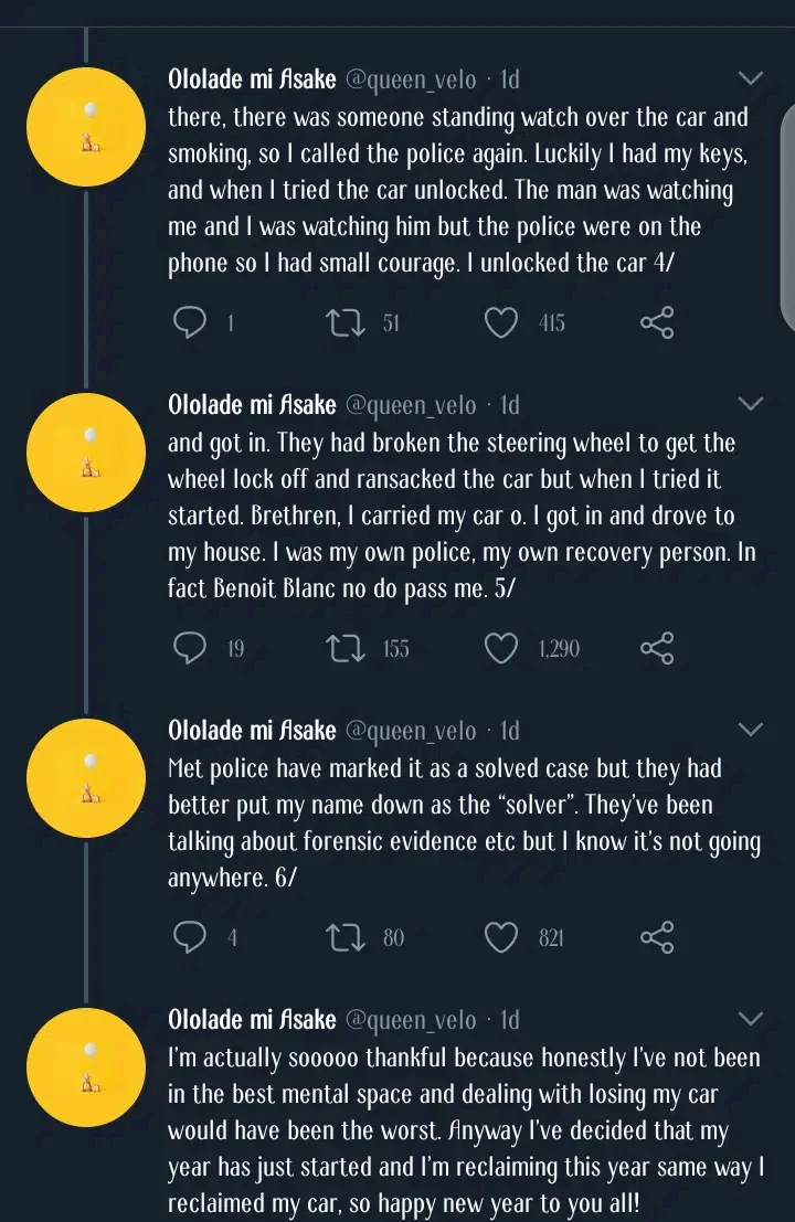 Nigerian lady narrates how she tracked down her stolen car without the help of police