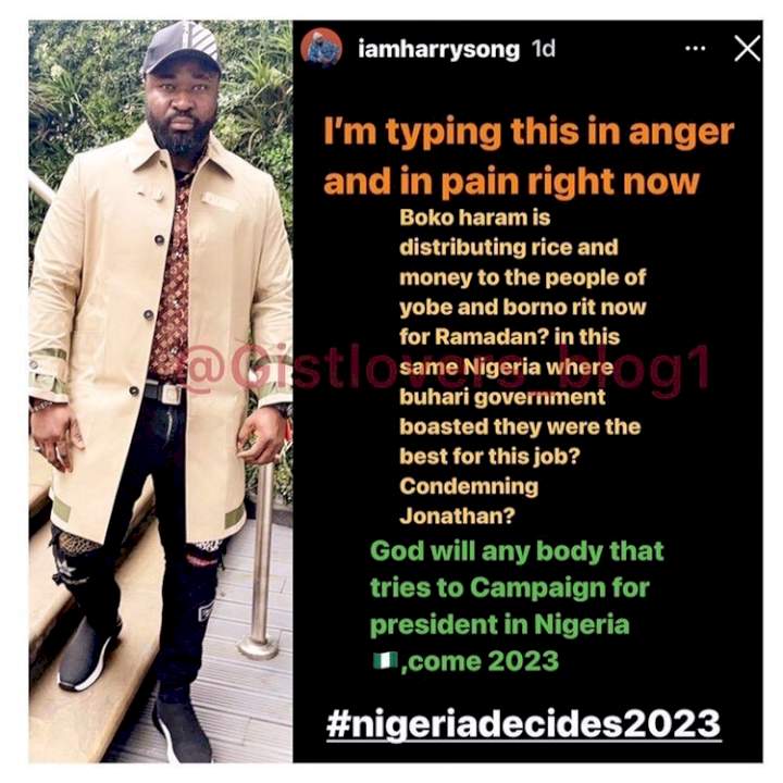 Singer Harrysong goes on a brief rant concerning the state of affairs in the country